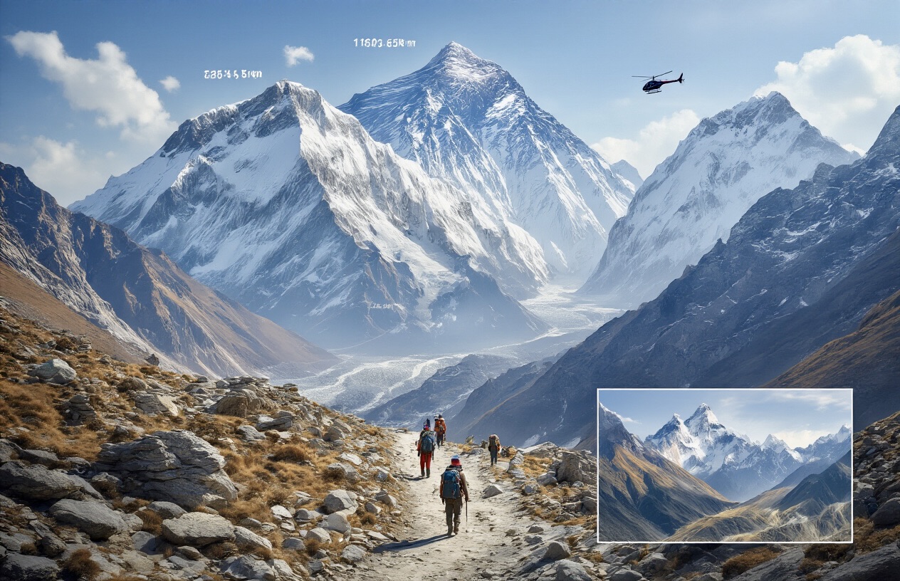 Everest Base Camp Trek Helicopter Return Map and Altitude Chart 2