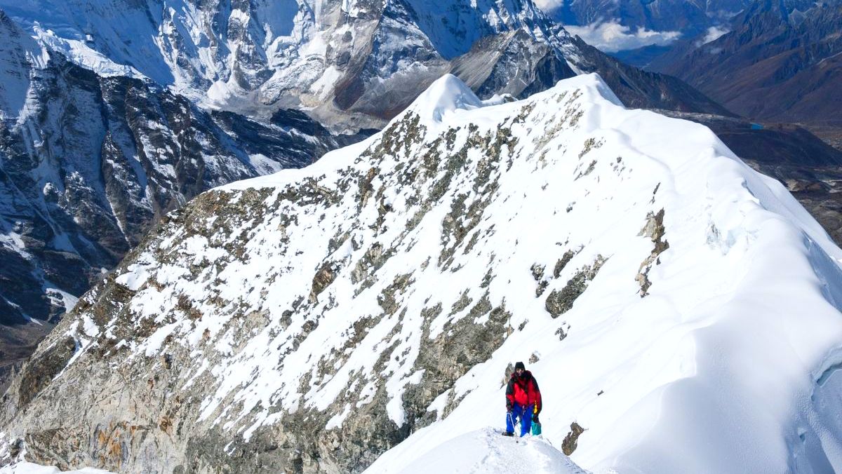 Climber toward island peak