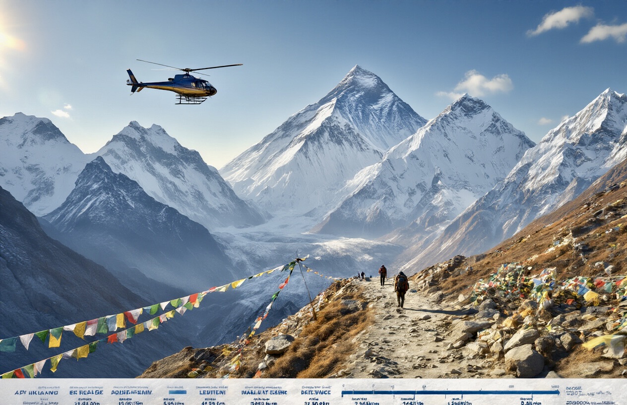 Everest Base Camp Trek Helicopter Return Map and Altitude Chart 1