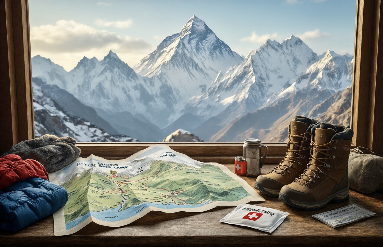 Everest Base Camp Trek Helicopter Return Map and Altitude Chart 3