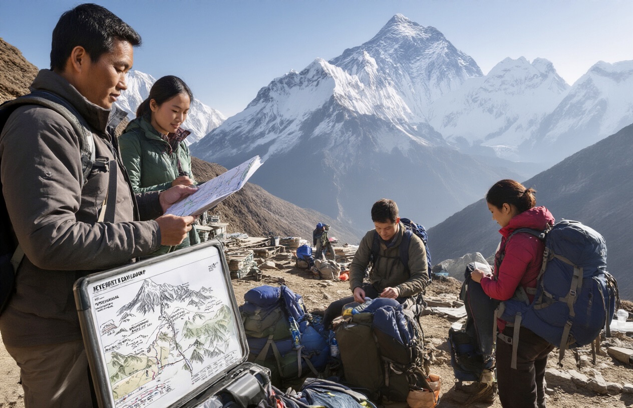 Everest Base Camp Trek Helicopter Return Map and Altitude Chart 6