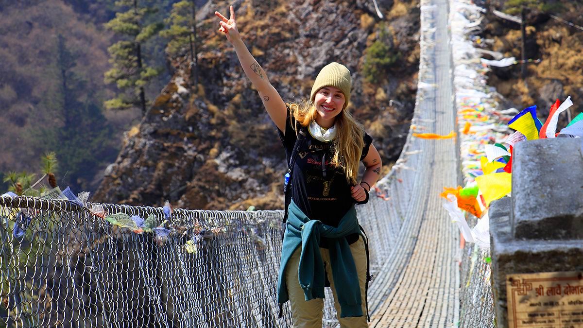 Solo female traveler in trekking