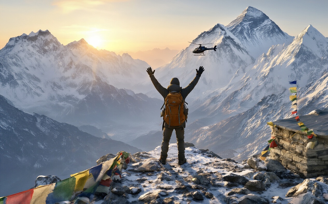 Everest Base Camp Trek Helicopter Return Map and Altitude Chart 10